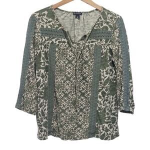 New Directions Floral 3/4 Sleeve Knit & Embroidered Top Size S